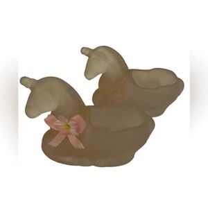 VINTAGE FROSTED GLASS UNICORN candle holder. 2" long and 2" tall.